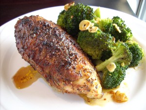 Spice-rubbed chicken and roasted broccoli